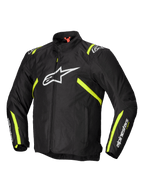 Alpinestars T-SPS V2 Vandtæt Jakke, herre-motorcykeljakke i tekstil, sort med hvide og gule flou-detaljer, CE-certificeret beskyttelse