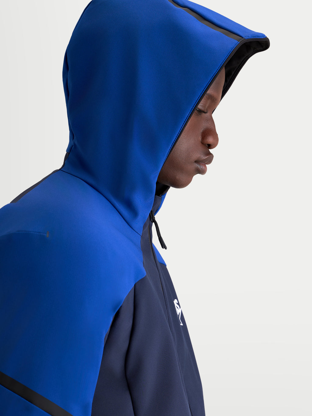 Alpinestars Aeroshell Waterproof Jacket, Night Navy and Bright Blue men's motorcycle softshell jacket with an open-slot hood, CE certified protection