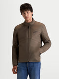 Alpinestars C-1 Waterproof Jacket, men's urban contemporary motorcycle textile jacket in walnut brown, front view worn by a model showing waterproof construction and ergonomic collar.