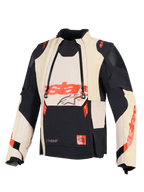 Alpinestars Halo Pro Drystar® XF lamineret jakke, adventure motorcykeljakke, Mastic Black, med modulære ventilationspaneler foran og rød Alpinestars-branding, teknisk tekstildesign til alsidig terrænkørsel