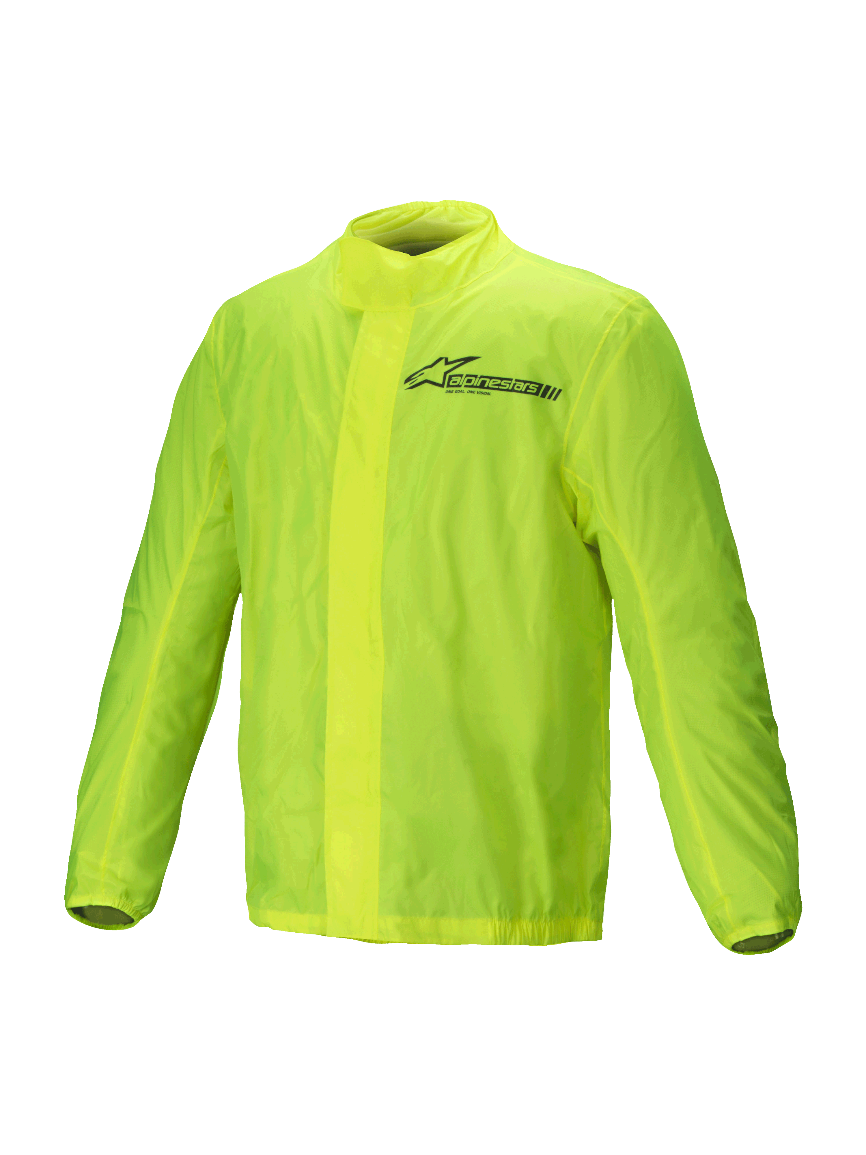 Alpinestars Hurricane Rain V2 Jakke, gul fluo vandtæt motorcykelregnjakke med let pakbar konstruktion og reflekterende Alpinestars-ordmærke