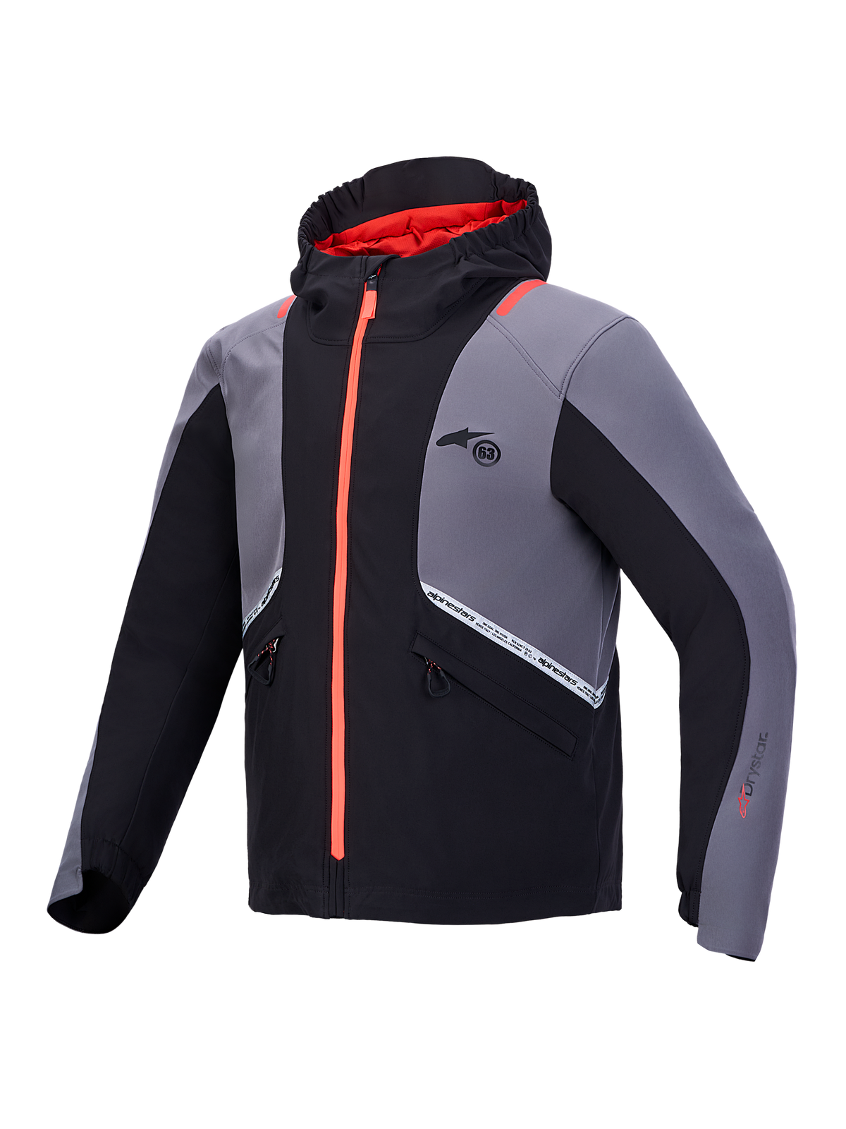 Alpinestars C 5 Drystar Jakke, vandtæt motorcykeljakke med integreret hætte, sort og mørkegrå med røde detaljer, CE-certificeret