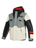 Alpinestars Mospher vandtæt jakke, motorcykelparka, Fur Gray Black Ice, med taktisk design med flere lommer, hætte med rødt interiør og Alpinestars-branding på ærmet