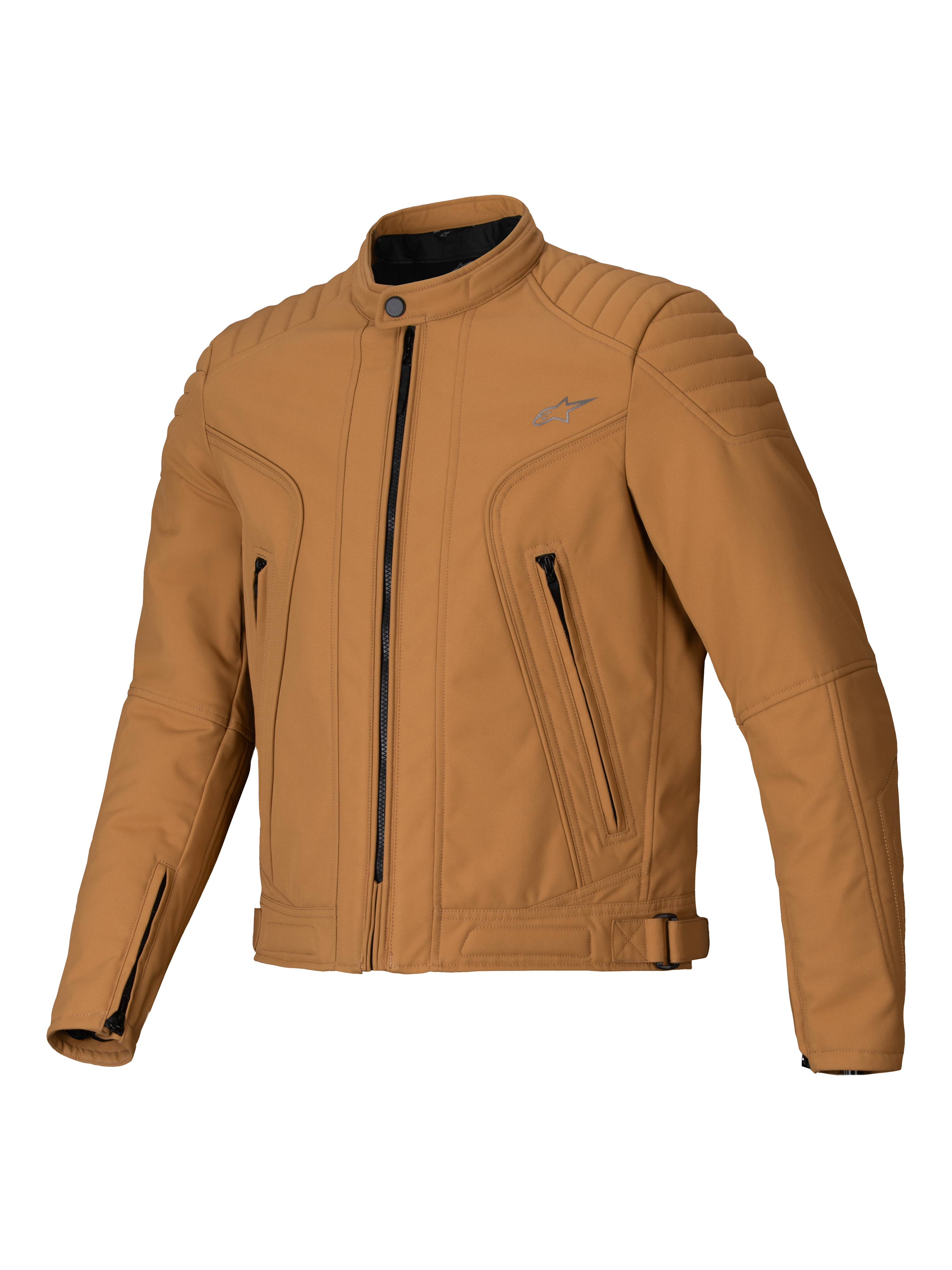 Alpinestars Clayton WR Jacket, Utility Brown Light Gold, textile motorcycle jacket with quilted shoulder and forearm panels, urban slim-fit design with zippered pockets and a water-repellent finish.