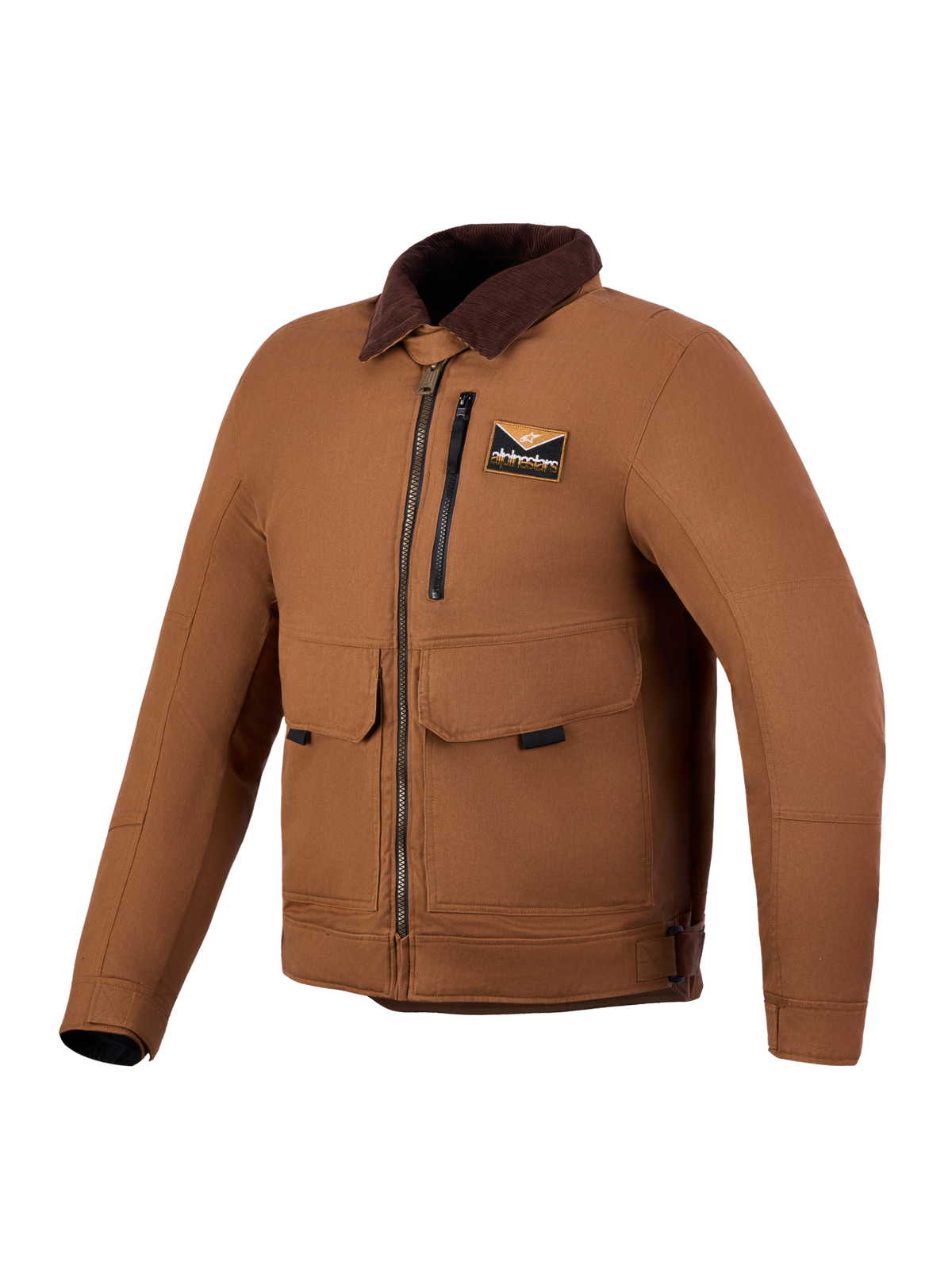 Alpinestars Mustang WP Jakke, vandtæt motorcykeljakke i mørkebrune nuancer, arbejdsinspireret design med fløjlskrave og brystlommer