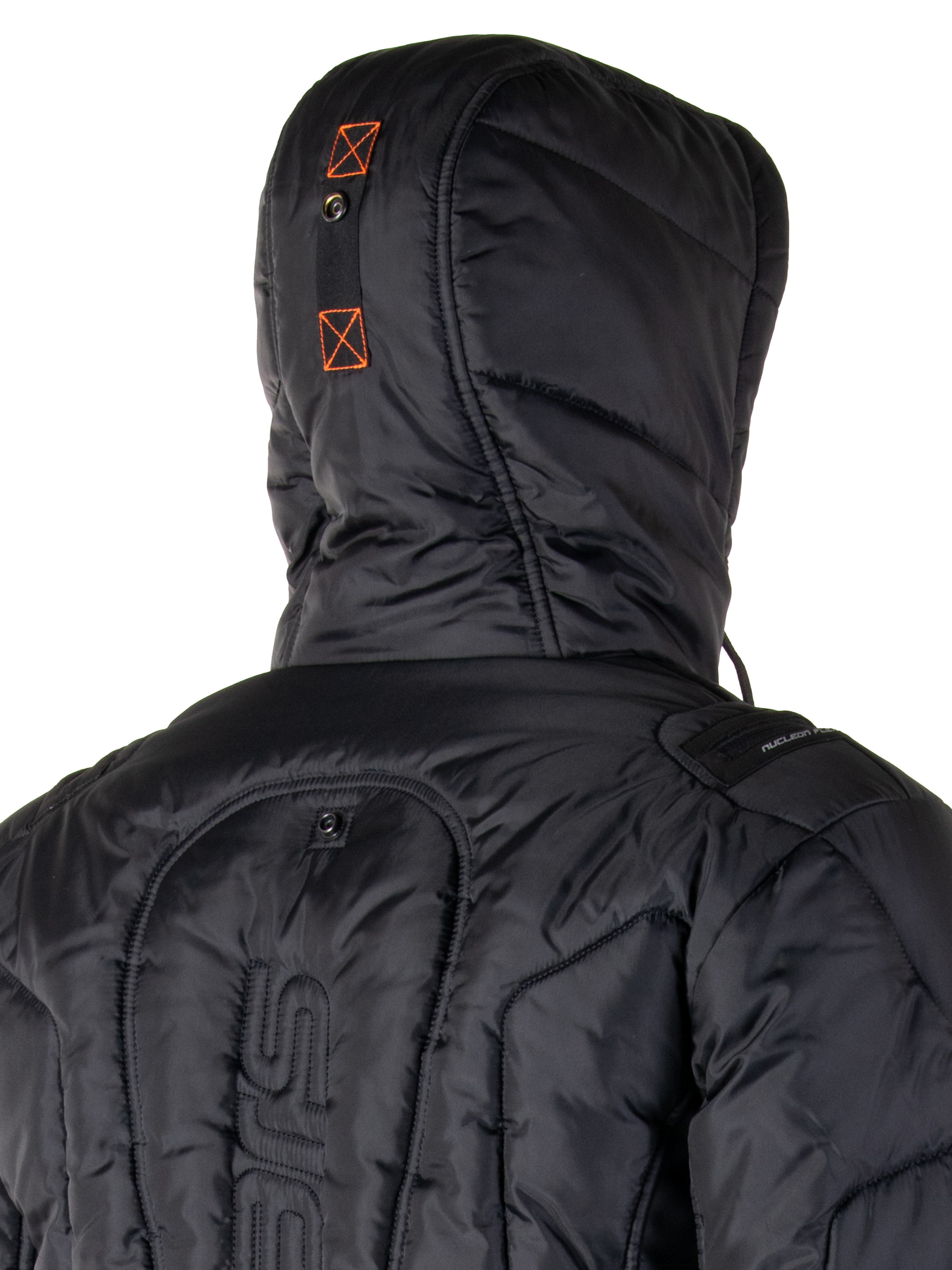 Alpinestars Mohobbs vandtæt jakke, polstret motorcykel bomberjakke, sort og neon-orange, quiltet tekstur med isoleret polstring, har hætte og lynlås foran, moderne urban streetwear til kørsel
