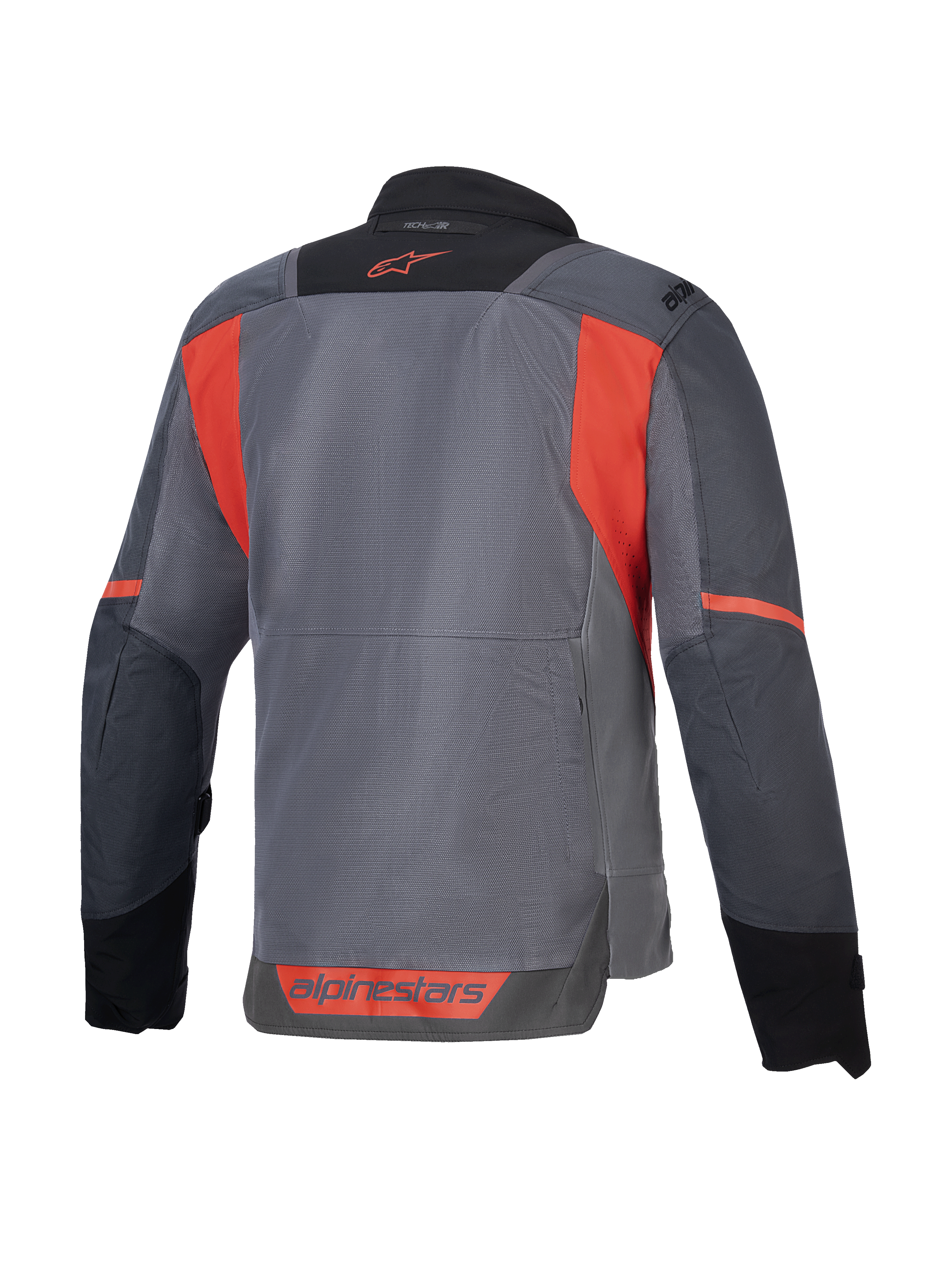 Alpinestars ST-2 Air Jakke, grå og rød motorcykeljakke med mesh-paneler, CE-certificeret og Tech-Air ready, set bagfra.