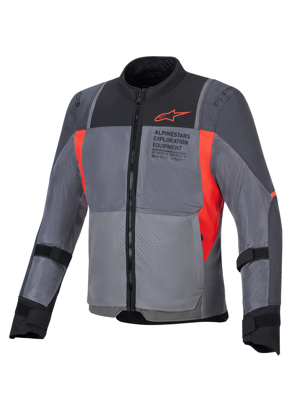 Alpinestars ST-2 Air Jakke, herre-motorcykeljakke i grå og rød tekstil med mesh-paneler og CE-certificeret beskyttelse.