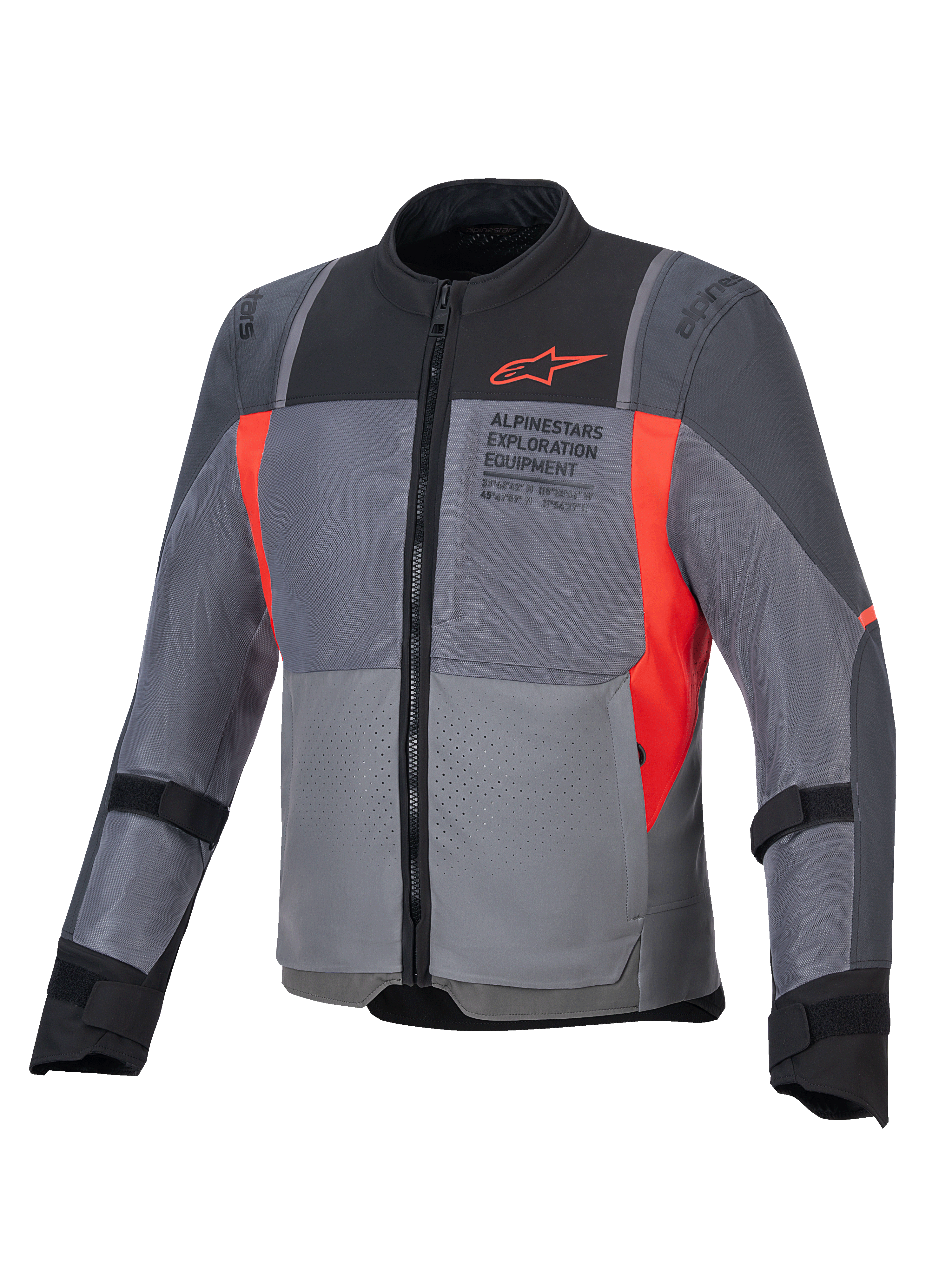 Alpinestars ST-2 Air Jakke, herre-motorcykeljakke i grå og rød tekstil med mesh-paneler og CE-certificeret beskyttelse.