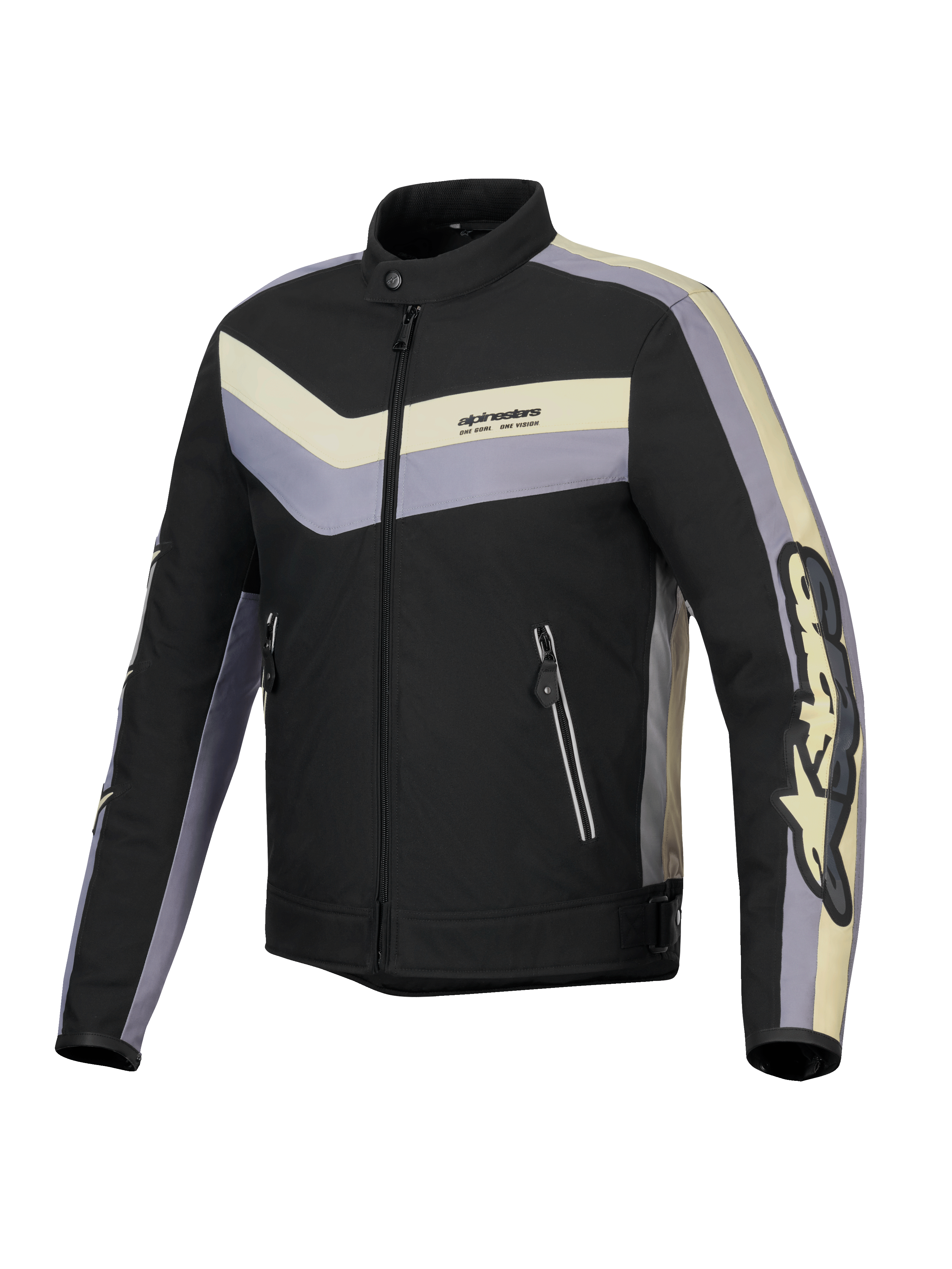 Alpinestars T-Dyno Water Resistant Jacket, men's textile motorcycle riding jacket, Black, Dark Gray, and Ecru, CE certified with vintage-inspired biker fit