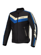 Alpinestars T-Dyno Vandafvisende Jakke, herre-motorcykeltekstiljakke, sort, blå og råhvid, CE-certificeret med vandafvisende konstruktion og vintage-inspireret bikerpasform