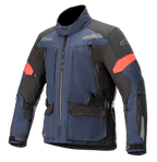 Alpinestars Valparaiso V3 Drystar jakke, motorcykeljakke til touring, mørkeblå og sort med røde detaljer, refleksstriber, flere cargo-lommer med lynlås, justerbare stropper i taljen og på ærmerne, holdbar tekstilkonstruktion til adventure touring