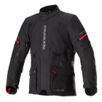 Alpinestars Monteira Drystar XF jakke, sort og klar rød, adventure touring motorcykeljakke, vandtæt lamineret konstruktion, med flere praktiske lommer og justerbare stropper, slidstærkt tekstil til beskyttelse i al slags vejr