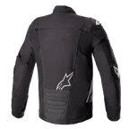 Alpinestars SMX Vandtæt Jakke, Sort mørkegrå, set bagfra, med hvidt Alpinestars-logo på lænden og skulderen, polstret lændestykke, teknisk tekstil- og softshell-motorcykeljakke