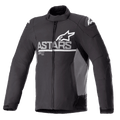 Alpinestars SMX Waterproof Jacket, motorcykeljakke, sort med mørkegrå sidepaneler, hvidt ASTARS-logo på brystet og stjernelogoer på skuldrene, tekstil- og softshell-konstruktion, fuld lynlås foran, høj krave og justerbare velcro-manchetter