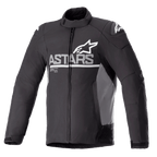 Alpinestars SMX Waterproof Jacket, motorcykeljakke, sort med mørkegrå sidepaneler, hvidt ASTARS-logo på brystet og stjernelogoer på skuldrene, tekstil- og softshell-konstruktion, fuld lynlås foran, høj krave og justerbare velcro-manchetter