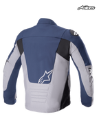 Alpinestars SMX Vandtæt jakke, herre-motorcykeltekstiljakke set bagfra, natblå, mørkegrå og sort, med forlænget ryg og hvidt A-star-logo