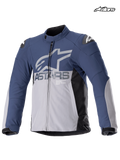 Alpinestars SMX Vandtæt Jakke, herre-motorcykelracingjakke i natblå og mørkegrå, set forfra med vandtæt konstruktion og skulderbeskyttere