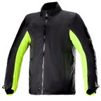 Alpinestars Bogota' Pro Drystar® Jacket Rain Cover, vandtæt regnslag til motorcykeljakke, sort med neon-gule side- og armpaneler, gennemgående lynlås foran med trykknapper ved hals og talje, teknisk tilbehør til kørsel i al slags vejr