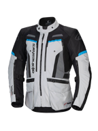 Alpinestars Bogota' Pro Drystar® jakke, adventure touring motorcykeljakke til herrer, isgrå og sort med cyan accenter, vandtæt tekstilkonstruktion, CE-certificeret