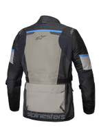 Alpinestars Andes Air Drystar Jakke, herre-motorcykel touringjakke set bagfra, sort, laurbærgrå og klar blå med omfattende 2D-meshventilation, stor baglomme og CE-certificering