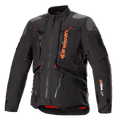 Alpinestars AMT-10R Drystar XF jakke, sort og orange, adventure- og touringjakke til motorcykel, grå skulderpaneler, flere lynlåse med orange trækstropper, justerbare stropper, rødt inderfor, teknisk beskyttelsesudstyr