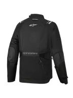 Alpinestars Stella Andes V4 Drystar® jakke til damer, sort, set bagfra, stor opbevaringslomme bagpå, hvidt Alpinestars-logo på øverste del af ryggen og tekstbranding på nederste del af ryggen, justerbare talje- og ærmeremme, holdbar adventure touring-tekstiljakke