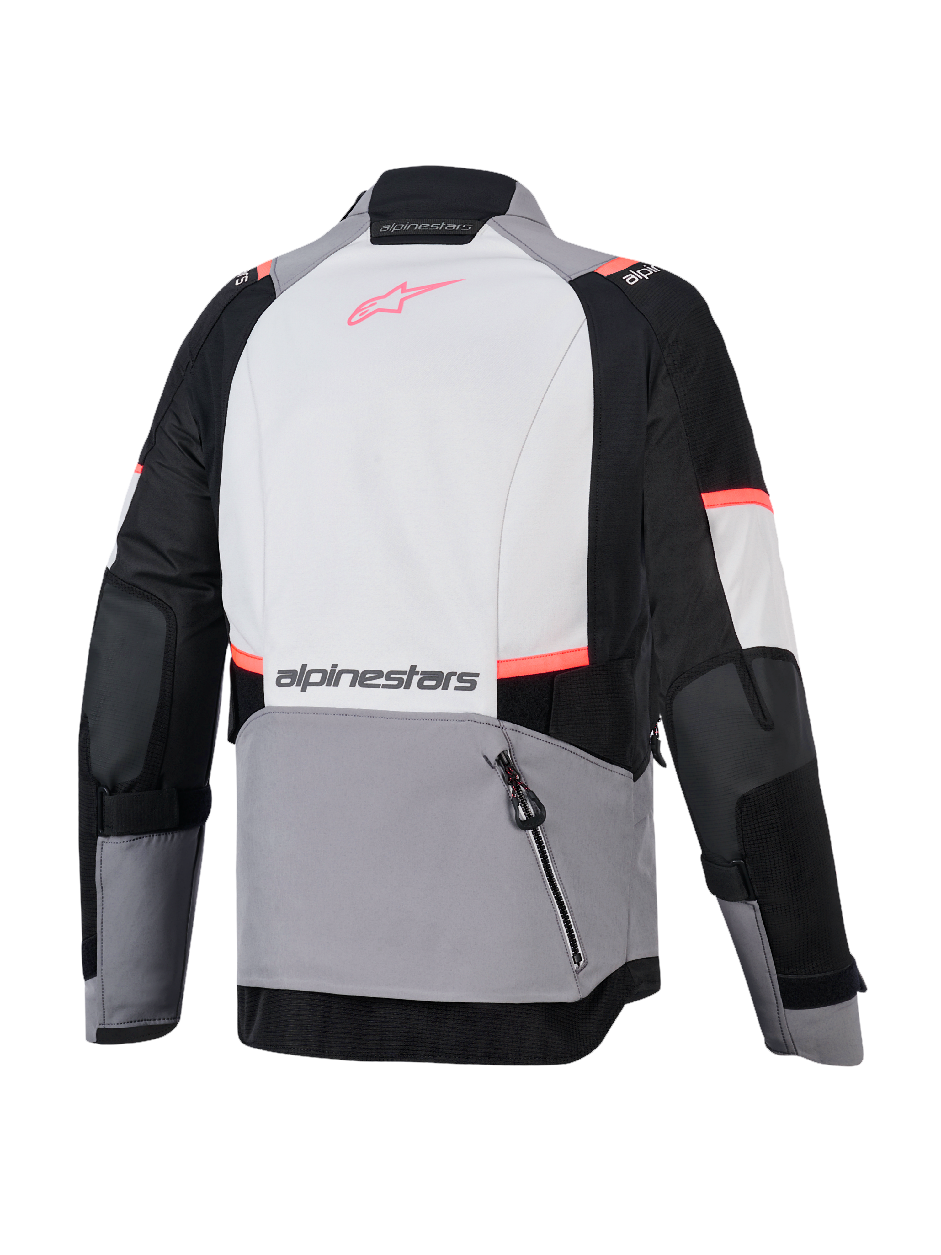 Alpinestars Stella Andes V4 Drystar dame-adventurejakke i grå og sort, set bagfra med stor baglomme til opbevaring.