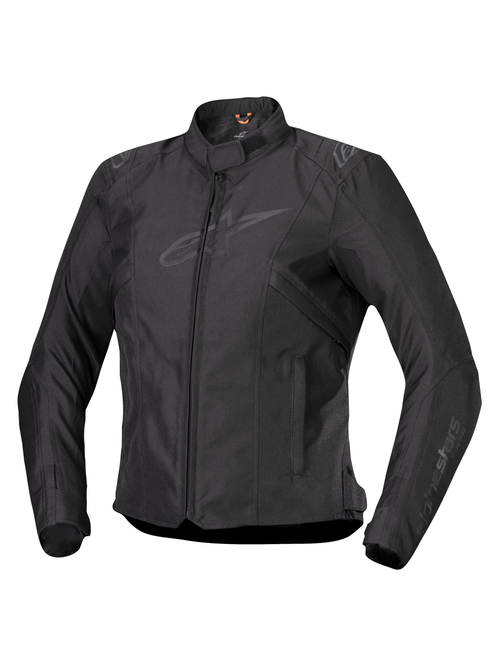 Alpinestars Stella T-SPS V2 vandtæt jakke, dame motorcykeljakke, sort, lynlåslukning foran, lavprofilkrave, subtile logoer på bryst og ærmer, slidstærkt tekstilmateriale med en tætsiddende sports-silhuet, professionelt køreudstyr