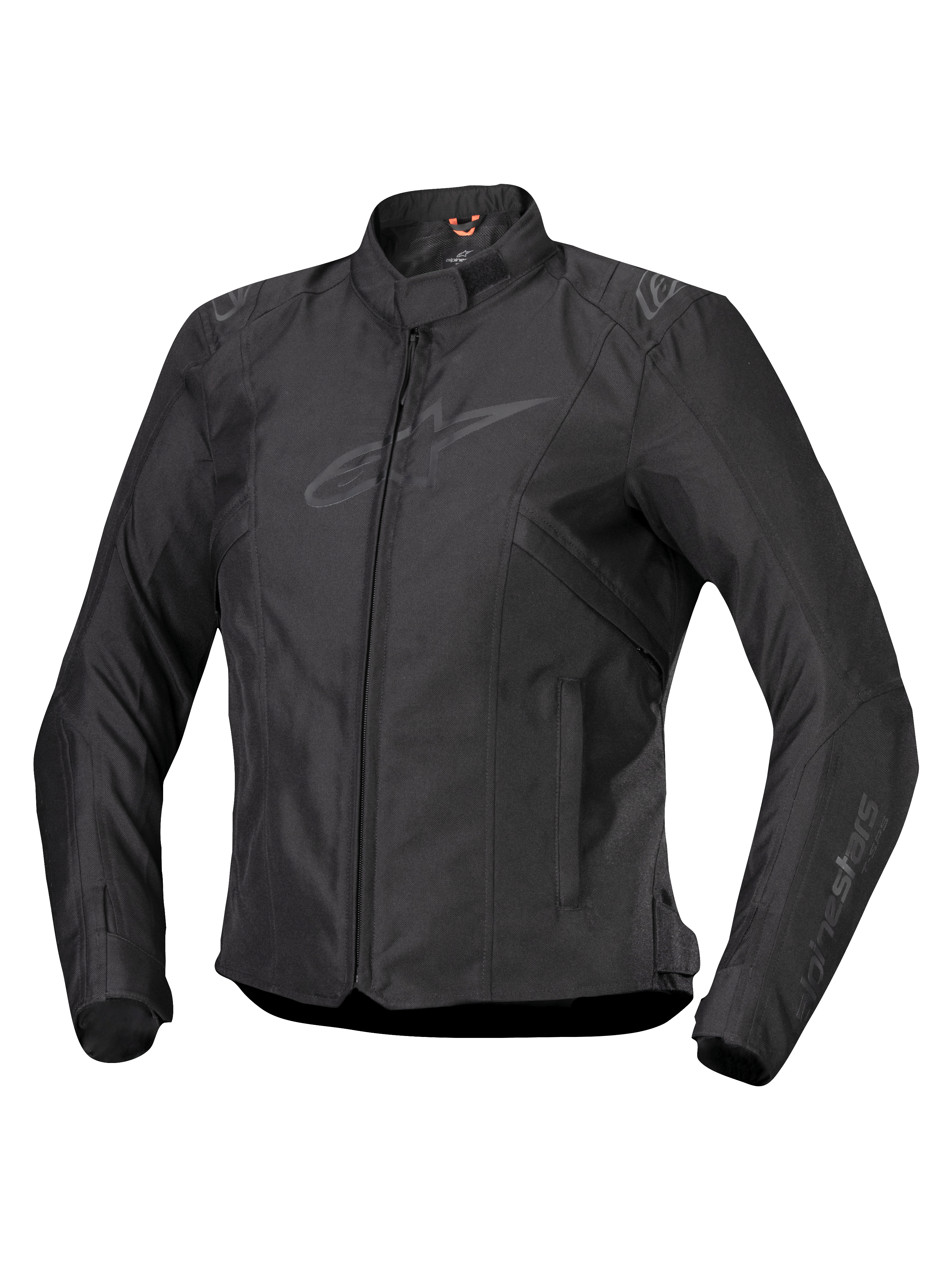Alpinestars Stella T-SPS V2 vandtæt jakke, dame motorcykeljakke, sort, lynlåslukning foran, lavprofilkrave, subtile logoer på bryst og ærmer, slidstærkt tekstilmateriale med en tætsiddende sports-silhuet, professionelt køreudstyr
