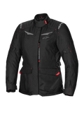 Alpinestars Stella ST-1 Waterproof Jacket, dame motorcykeljakke til touring, sort med røde detaljer, høj krave, lynlås foran, store cargolommer ved taljen, justerbare remme ved talje og manchetter, vejrbestandig konstruktion