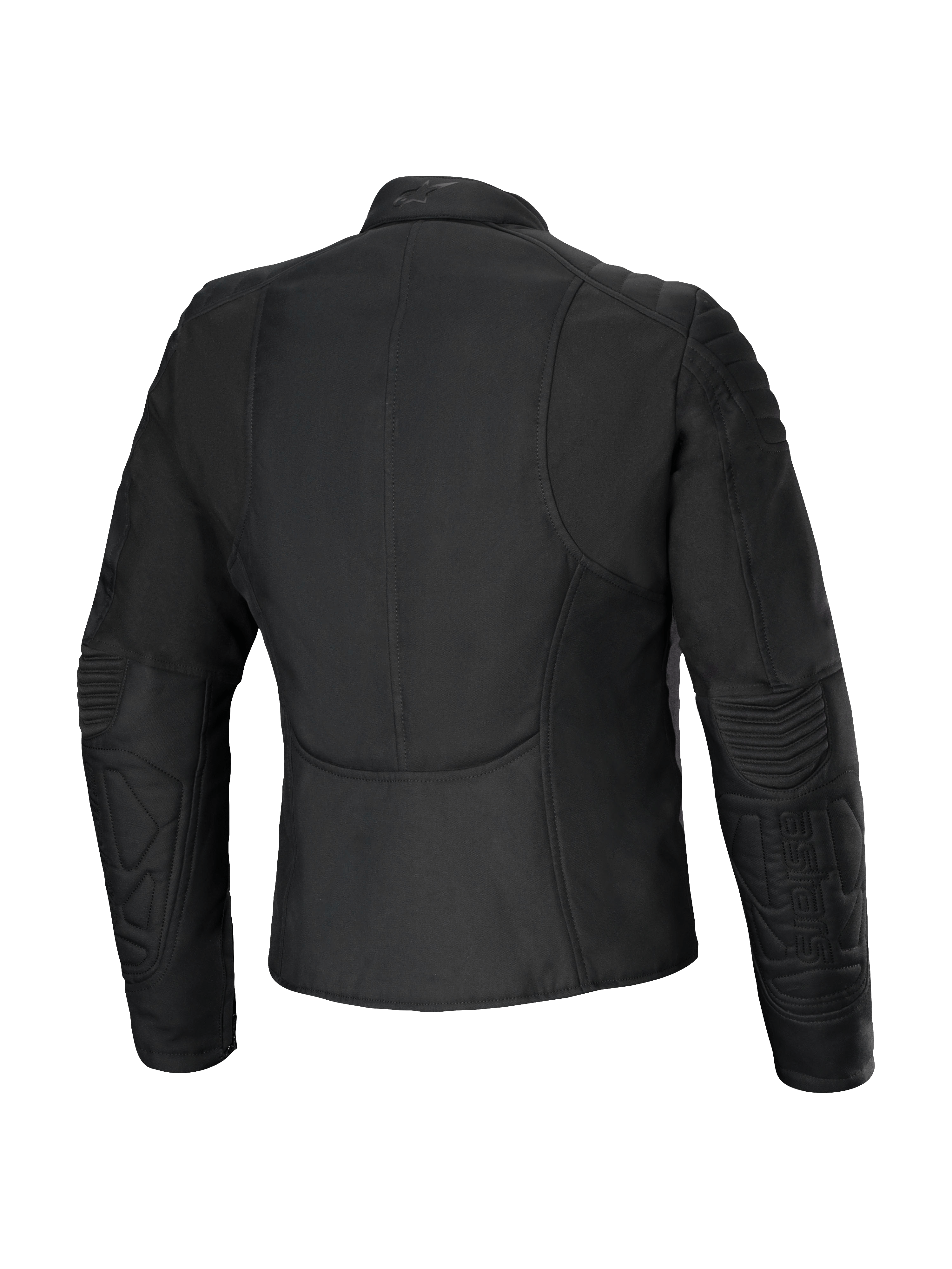 Alpinestars Isla WR Damejakke, set bagfra, sort, slim fit urban motorcykeljakke med quiltede detaljer på skuldre og underarme, vandafvisende stof med mat finish, skræddersyet feminint design med en forlænget rygprofil for kørekomfort