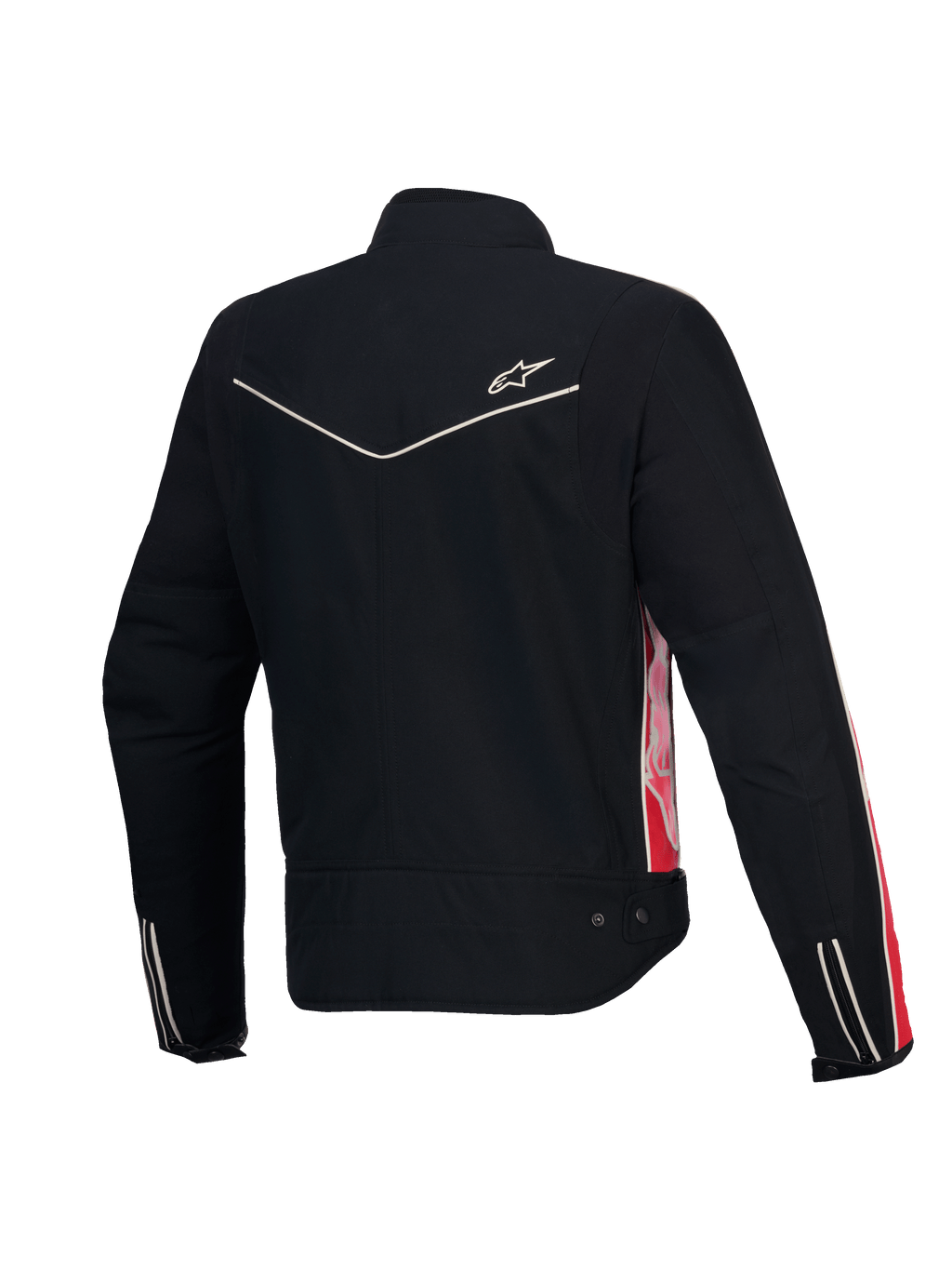 Alpinestars Stella T-Dyno vandafvisende dame motorcykeljakke, bagsidevisning i sort med koralrøde og fuchsia detaljer, CE-certificeret, vintage biker-pasform
