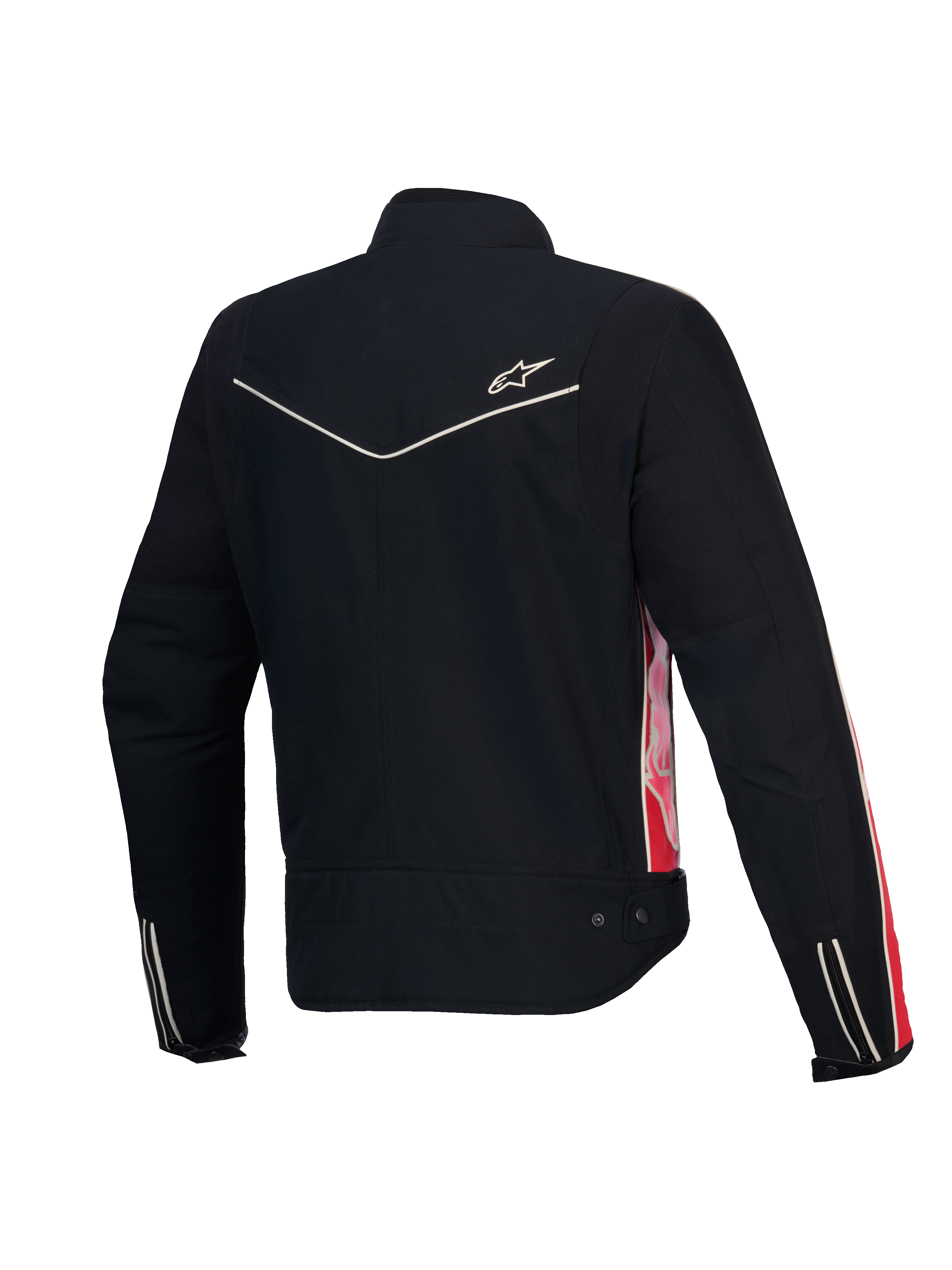 Alpinestars Stella T-Dyno vandafvisende dame motorcykeljakke, bagsidevisning i sort med koralrøde og fuchsia detaljer, CE-certificeret, vintage biker-pasform