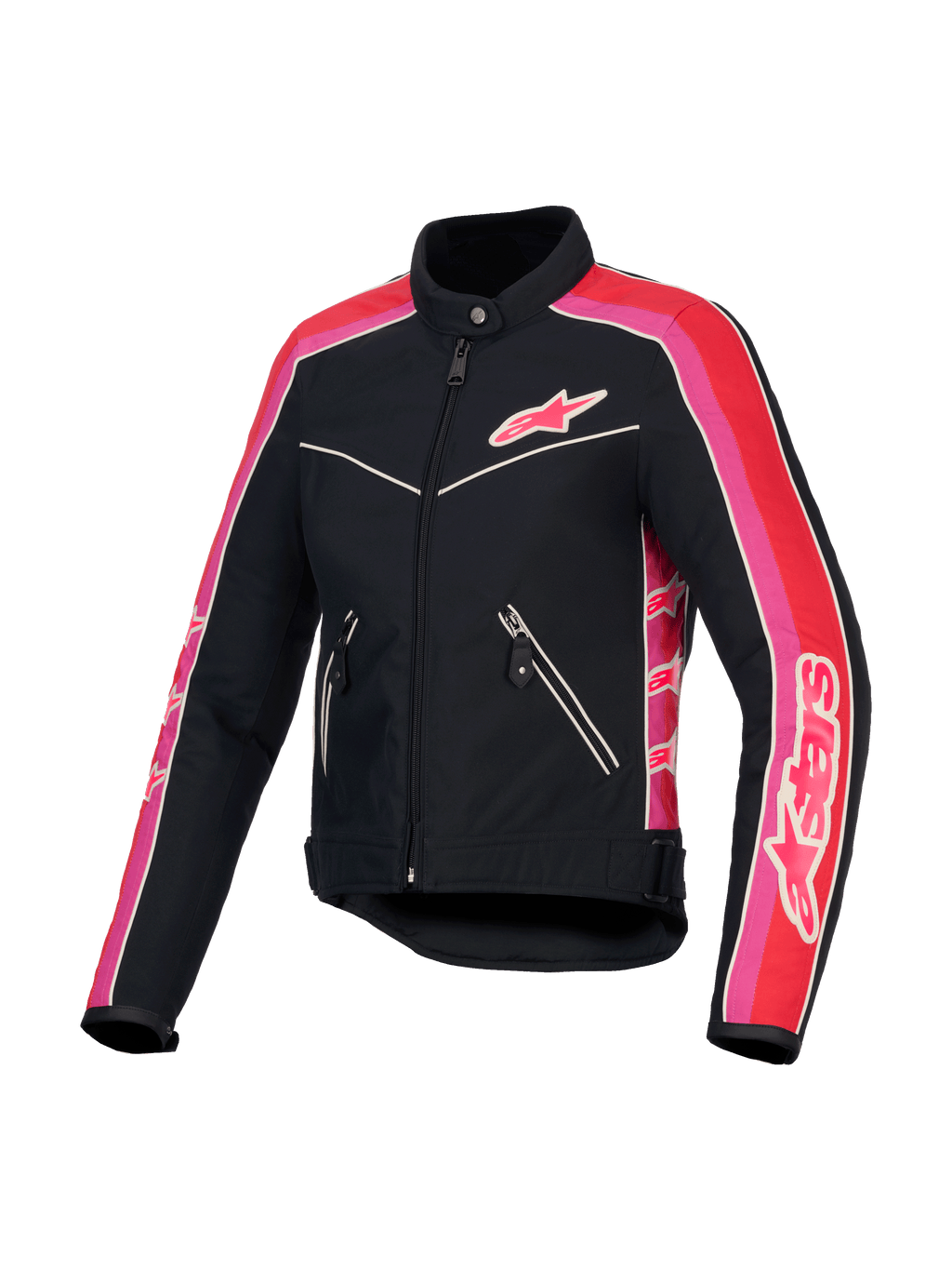 Alpinestars Stella T-Dyno Vandafvisende Jakke, damemotorcykeljakke i sort, lyserød og rød, CE-certificeret med vintage-snit