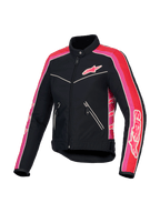 Alpinestars Stella T-Dyno Vandafvisende Jakke, damemotorcykeljakke i sort, lyserød og rød, CE-certificeret med vintage-snit