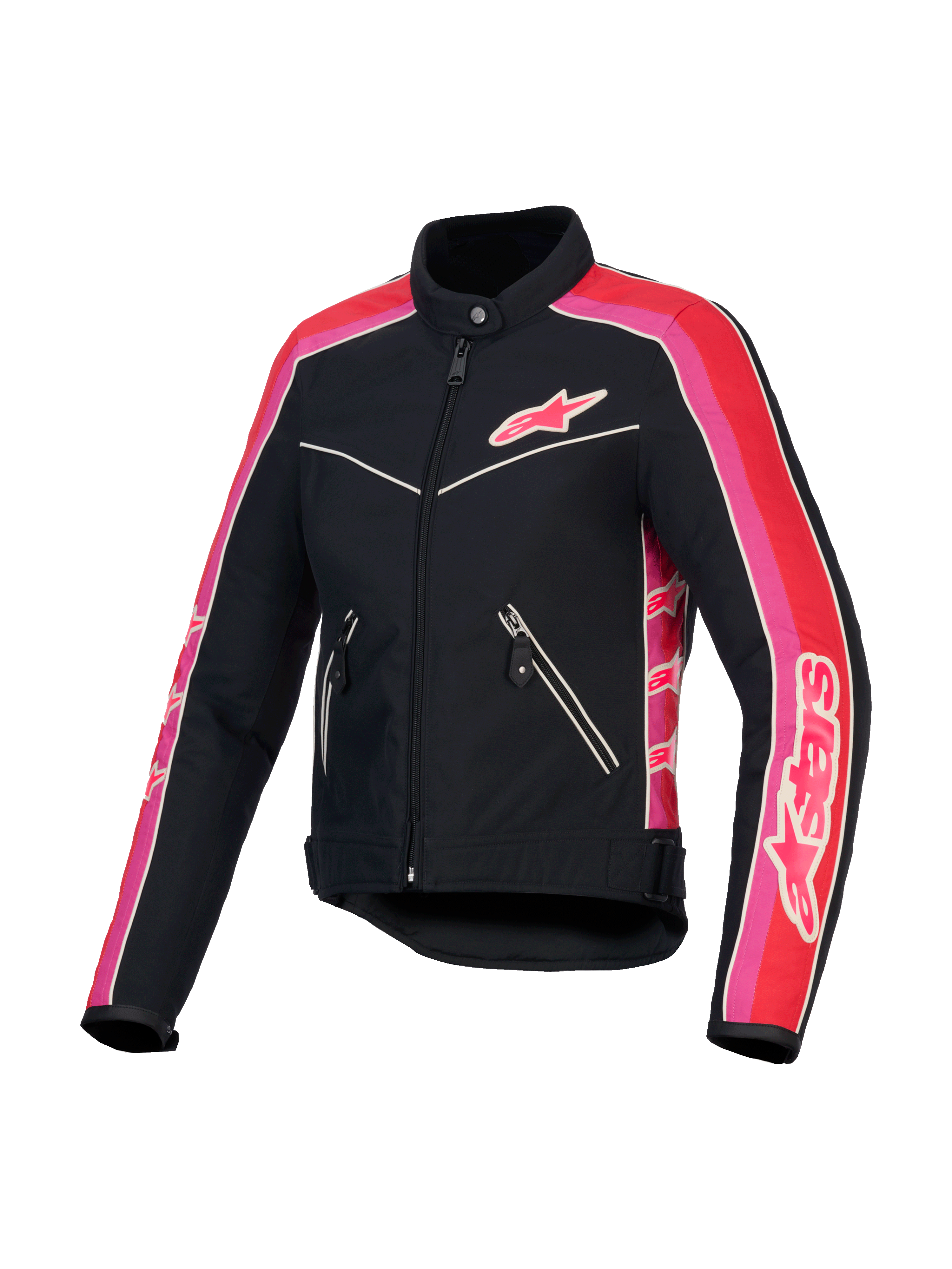 Alpinestars Stella T-Dyno Vandafvisende Jakke, damemotorcykeljakke i sort, lyserød og rød, CE-certificeret med vintage-snit