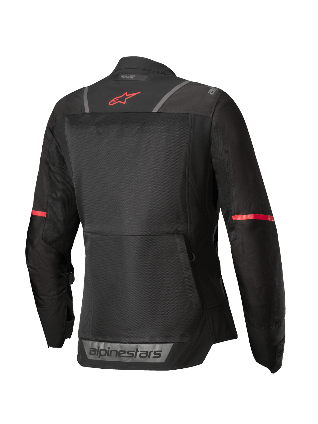 Alpinestars Stella ST-2 Air Jakke, dame motorcykel touring-jakke set bagfra i sort med røde detaljer og refleksdetaljer, CE Level AA-certificeret mesh-tekstilkonstruktion