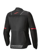 Alpinestars Stella ST-2 Air Jakke, dame motorcykel touring-jakke set bagfra i sort med røde detaljer og refleksdetaljer, CE Level AA-certificeret mesh-tekstilkonstruktion