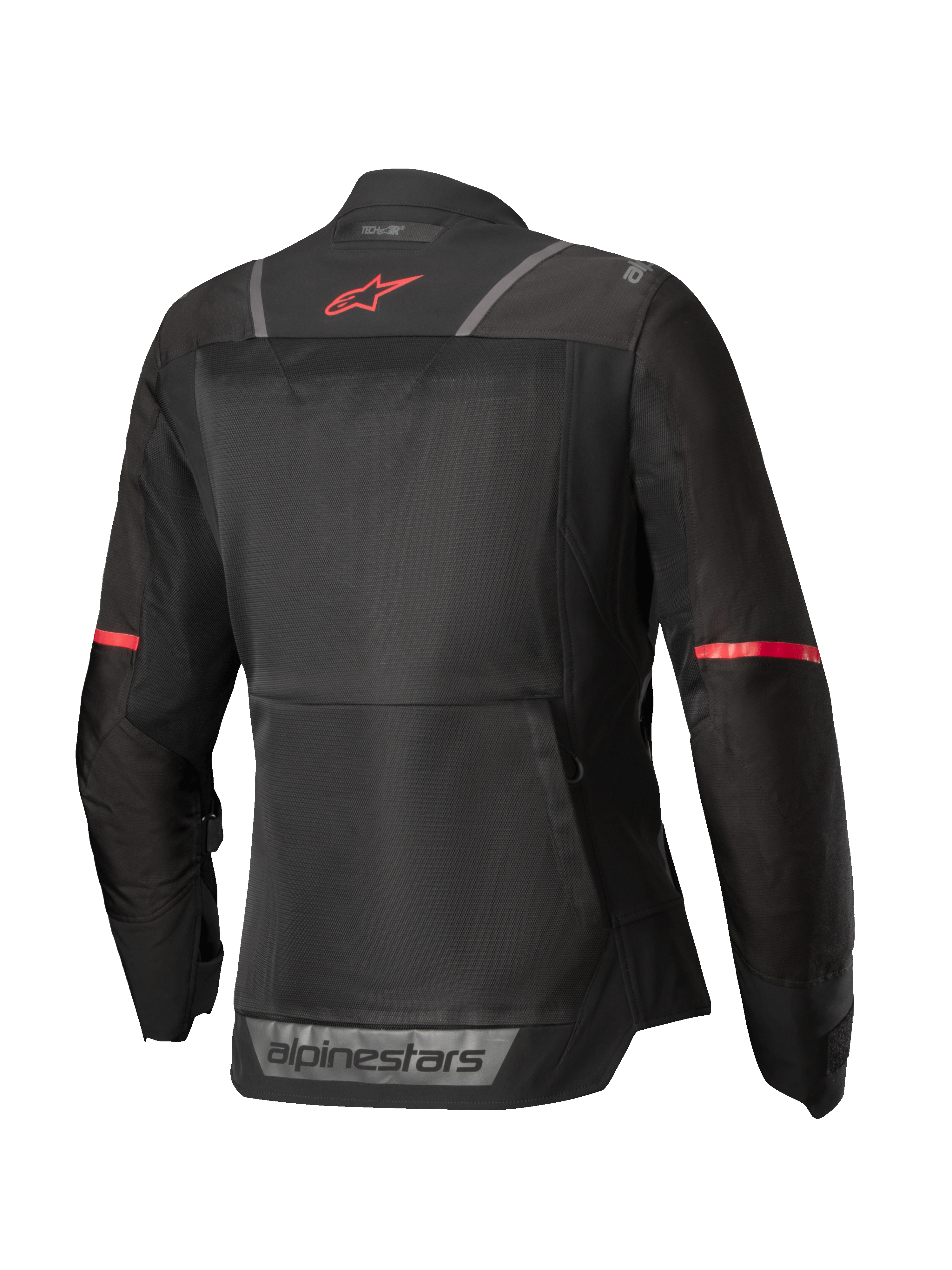 Alpinestars Stella ST-2 Air Jakke, dame motorcykel touring-jakke set bagfra i sort med røde detaljer og refleksdetaljer, CE Level AA-certificeret mesh-tekstilkonstruktion