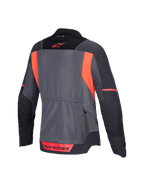 Alpinestars Stella ST-2 Air Jacket, women's motorcycle touring jacket, back view showing deep gray, dark gray, and fluo coral colorway with mesh ventilation panels and CE Level AA certification