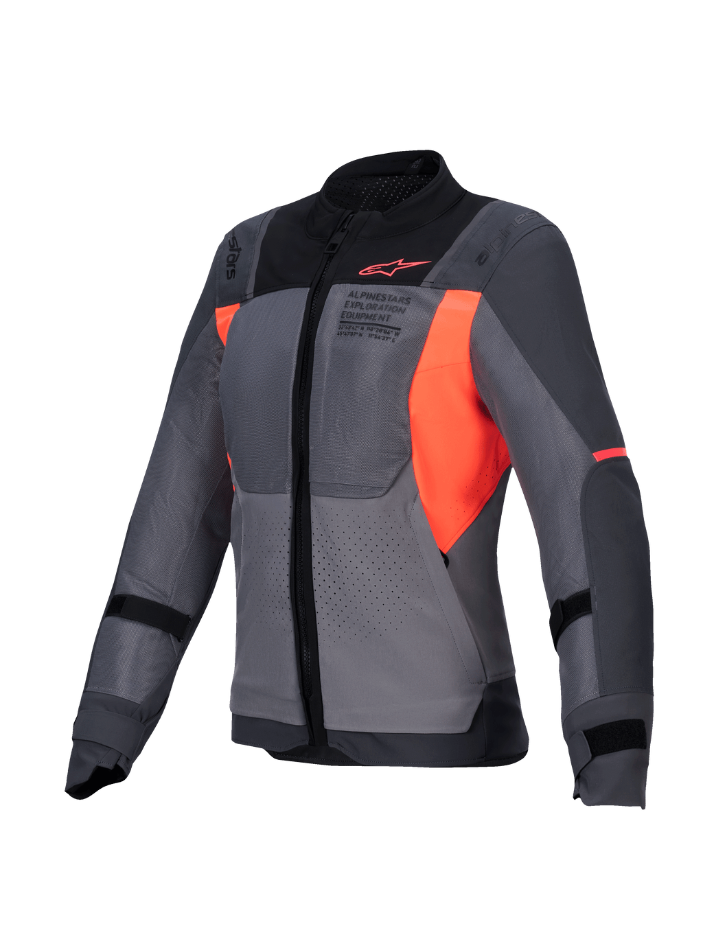 Alpinestars Stella ST-2 Air Jacket, women's mesh motorcycle touring jacket, CE Level AA certified, deep gray and dark gray with fluo coral accents, featuring high-flow ventilation and Tech-Air ready design