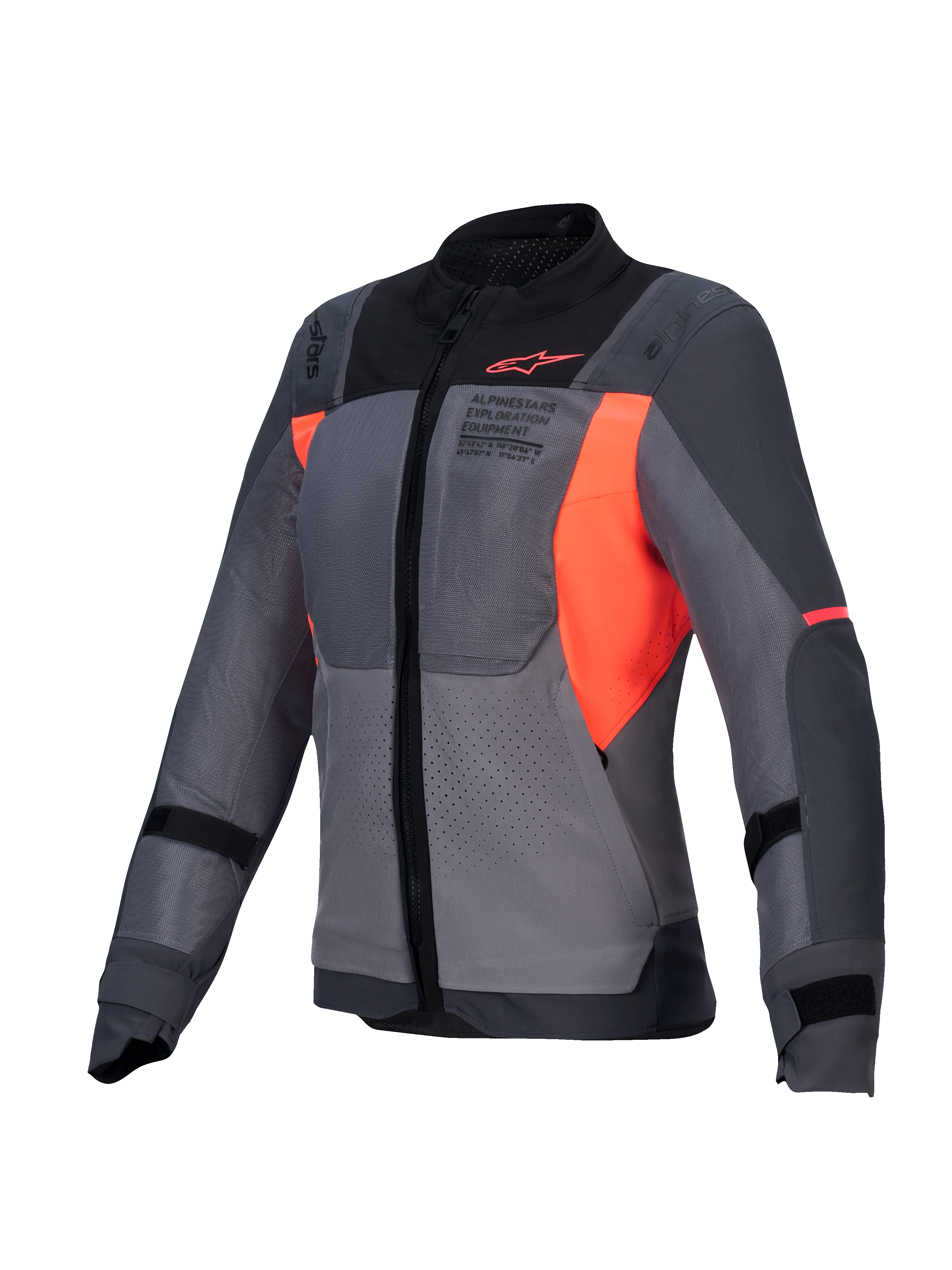 Alpinestars Stella ST-2 Air Jacket, women's mesh motorcycle touring jacket, CE Level AA certified, deep gray and dark gray with fluo coral accents, featuring high-flow ventilation and Tech-Air ready design
