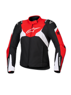 Alpinestars Honda Stella T-Jaws V4 Wp jakke til damer, vandtæt sportsmotorcykeljakke, sort med klare røde og hvide paneler, Honda-branding på ærmerne og hvidt Alpinestars-logo på brystet, teknisk tekstilkonstruktion med en sporty silhuet
