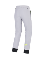 Alpinestars Aeroshell Bukser, CE-certificerede crossover motorcykel softshell-bukser til mænd, mellemgrå med gule fluo-detaljer, set bagfra med strækkonstruktion, elastisk kant forneden og lommedetaljer