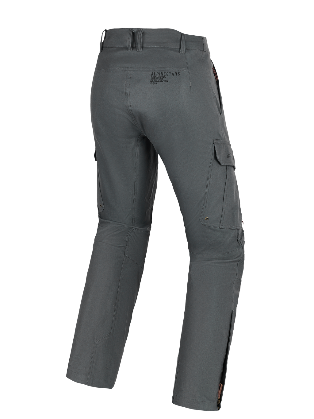 Alpinestars Borrego Drystar® bukser, adventure motorcykelbukser, grå antracit, set bagfra med cargolommer, branding bagpå og lynlåse ved læggen, holdbart tekstilmateriale med voksbehandlet lærredslook