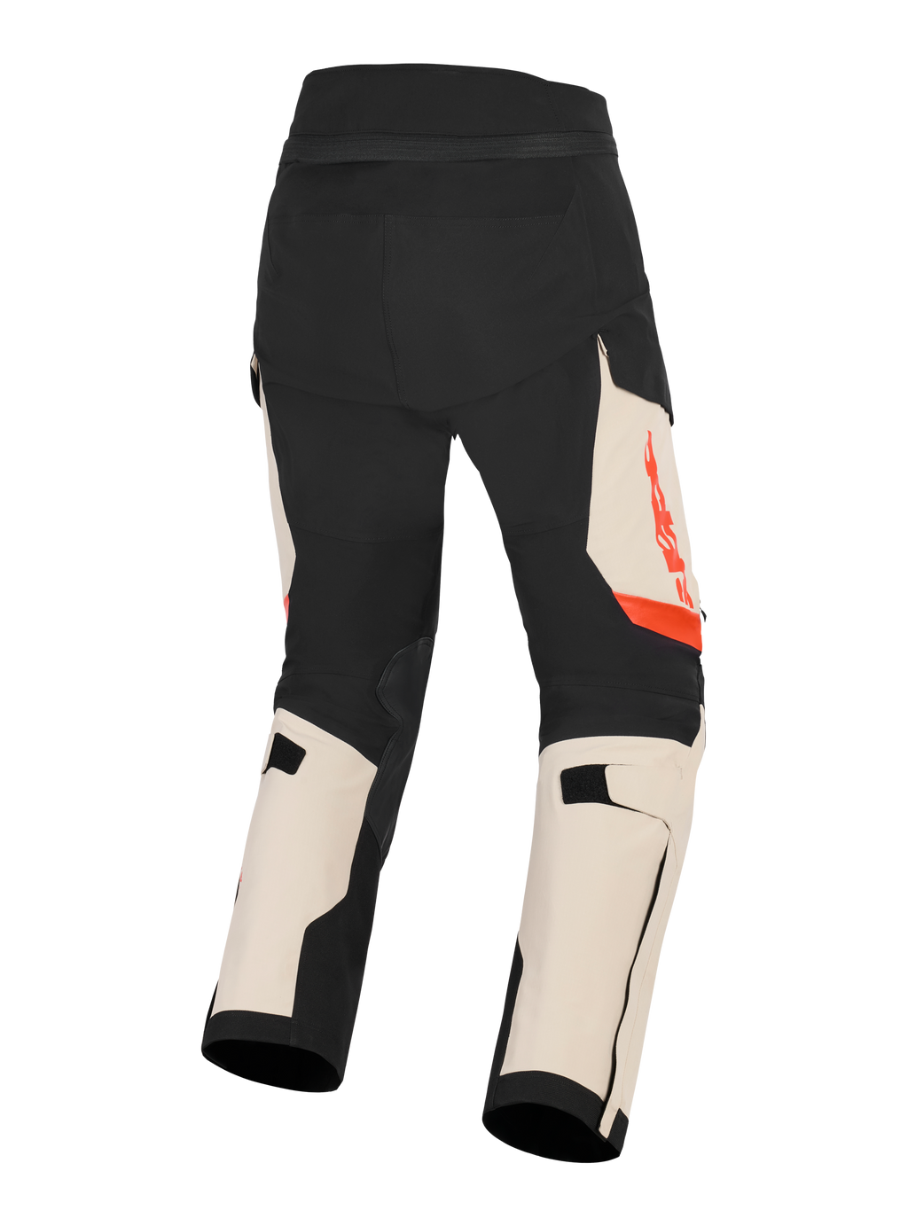 Alpinestars Halo Pro Drystar® XF Lamineret Bukser, adventure motorcykelbukser til herre, sort og beige med røde detaljer, set bagfra med 3L stretch ripstop konstruktion