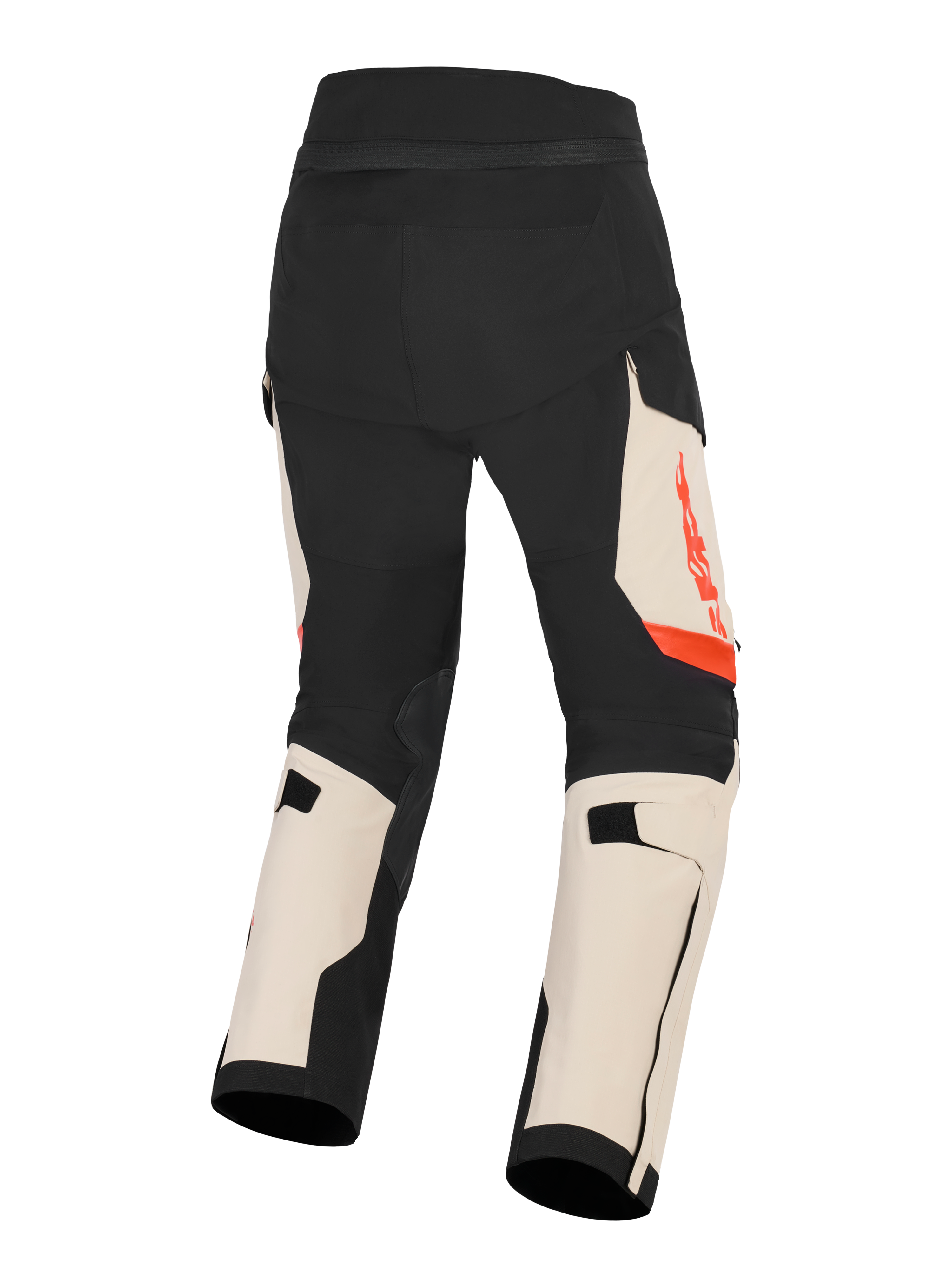 Alpinestars Halo Pro Drystar® XF Lamineret Bukser, adventure motorcykelbukser til herre, sort og beige med røde detaljer, set bagfra med 3L stretch ripstop konstruktion