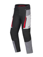 Alpinestars Honda ST-1 vandtætte bukser, motorcykeltouringbukser, isgrå, mørkegrå og sort med røde detaljer, teknisk tekstilkonstruktion med vandtæt foring, cargo-lommer med lynlås og ergonomiske forbuede ben