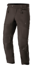 Alpinestars AST-1 V2 Waterproof Pants, Black, Motorcycle Touring Pants, durable textile fabric, zippered hand pockets, adjustable waist belt, articulated knee design with subtle star logo, sleek all-weather riding gear